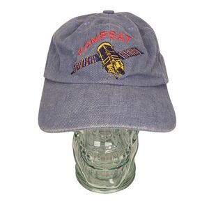 Vintage Sew Cal Logo KOMPSAT Satellite TRW Snapback Hat Blue Made in USA Cap